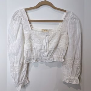 Women| Junior Cotton Flower & Heart Lace Blouse ~ White ~ Crop Top ~ Size Small